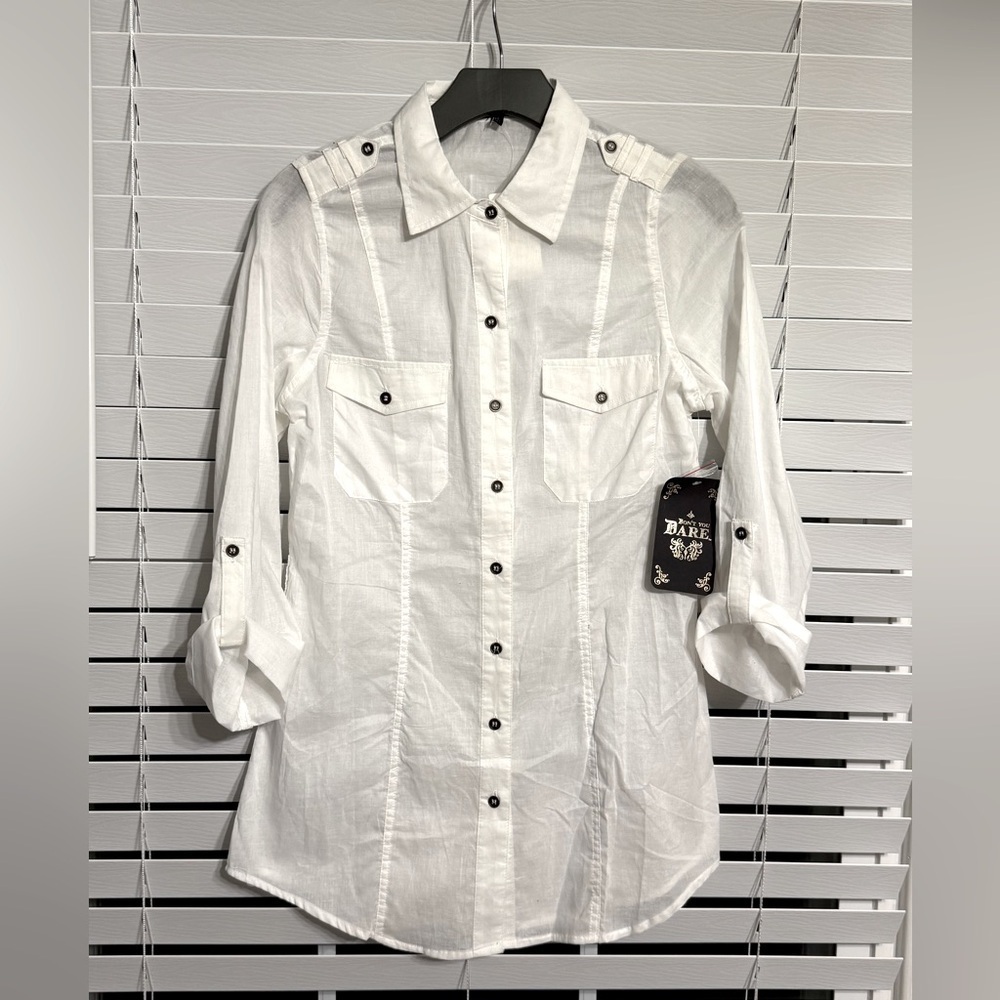 #7) NWT Don’t you Dare 100% Cotton roll up sleeve button down shirt Size M